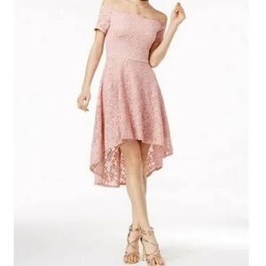 City Studios Juniors Women’s Lace Short Cocktail And Party Dress- Pink